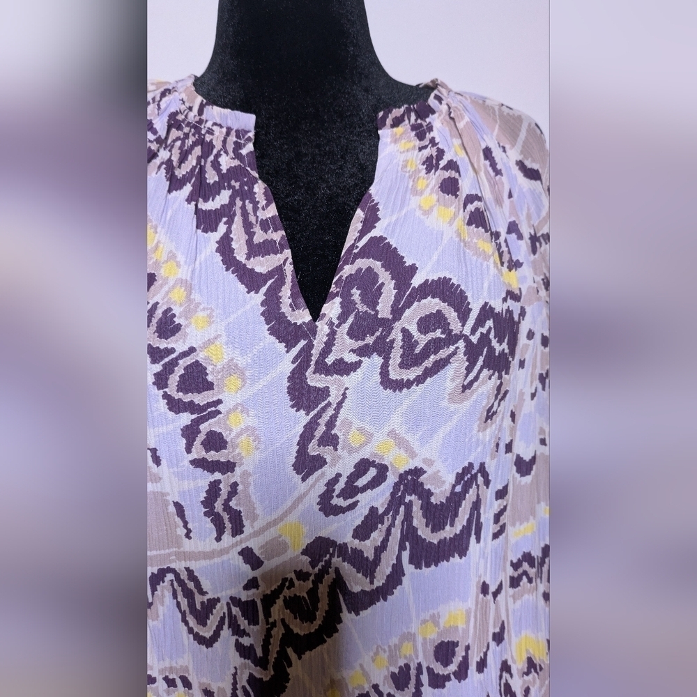 Marie Oliver Women's silk Blouse Top Abstract Print Gauzy Size S Short Sleeve - Picture 2 of 8